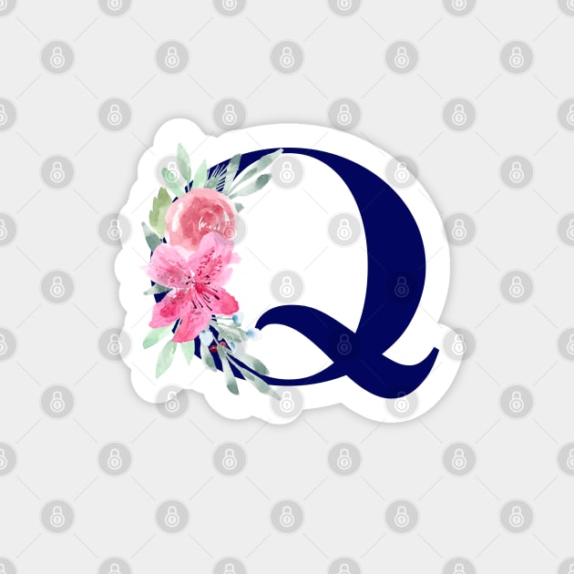 Watercolor Floral Letter Q in Navy Sticker by Harpleydesign